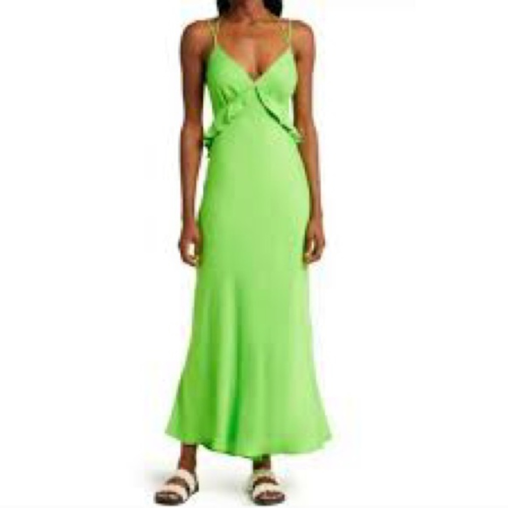 FARM RIO Lime Green Sleeveless Midi Dress Ruffles NWT Size XL Bright